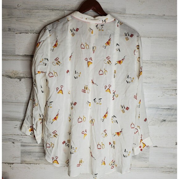 15 Of 52 Conversations By Anthropologie Equestrian Print Button Up Top Size 10 - Picture 2 of 7